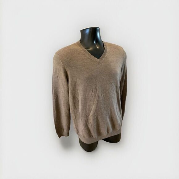 Joseph Abboud Sweater Medium Brown Extra Fine Merino Wool V-Neck Soft Men's - Picture 1 of 9